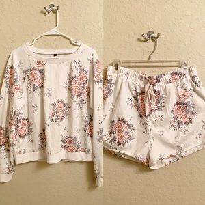 Floral Matching Sweatshirt Shorts Set